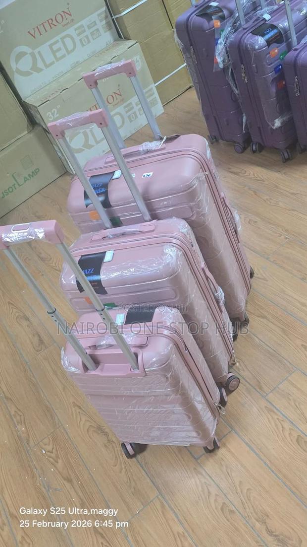 Pink 3 in 1 Rubber Suitcase Double Zip - thumbnail 9