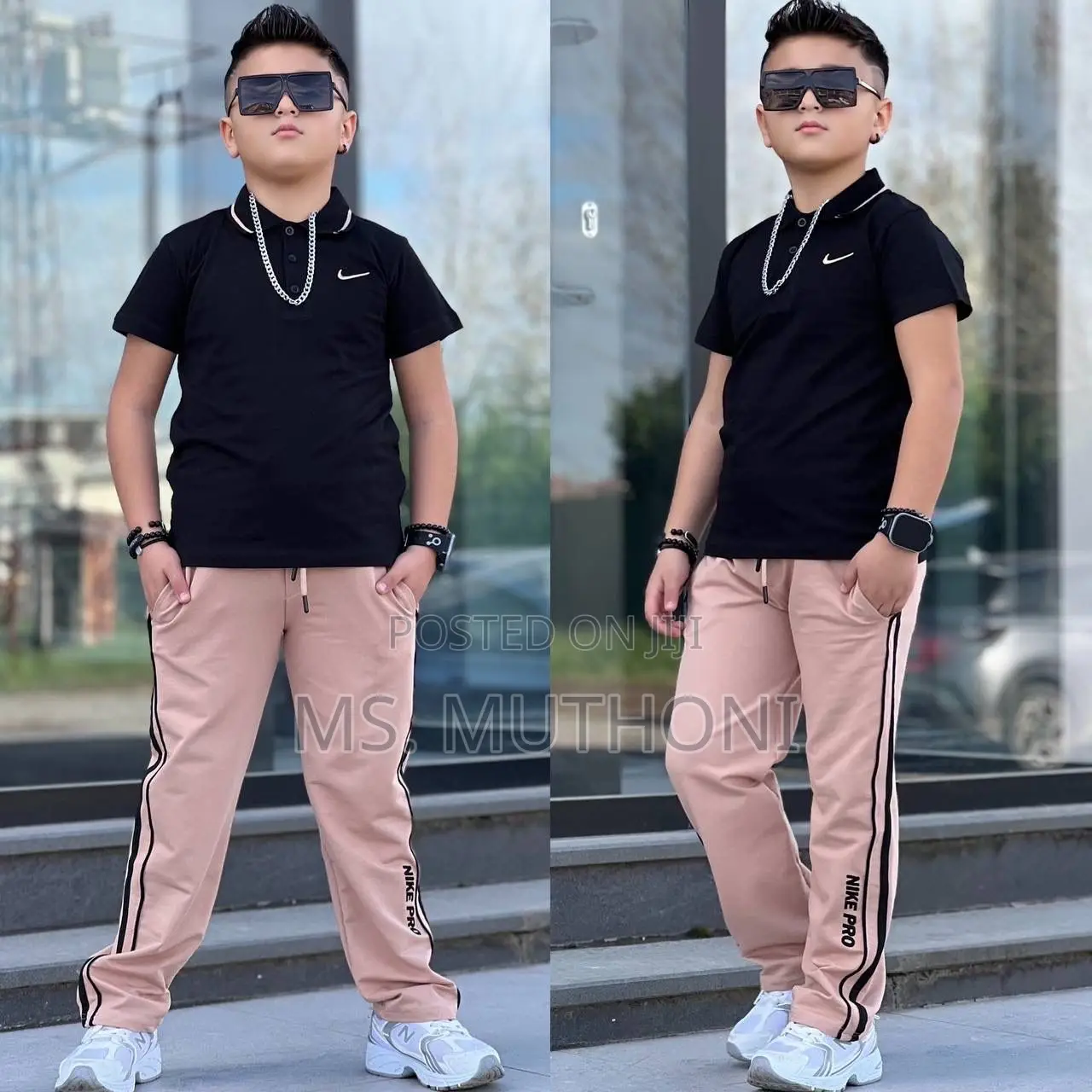 Boys Black Beige Polo 2 Pc*