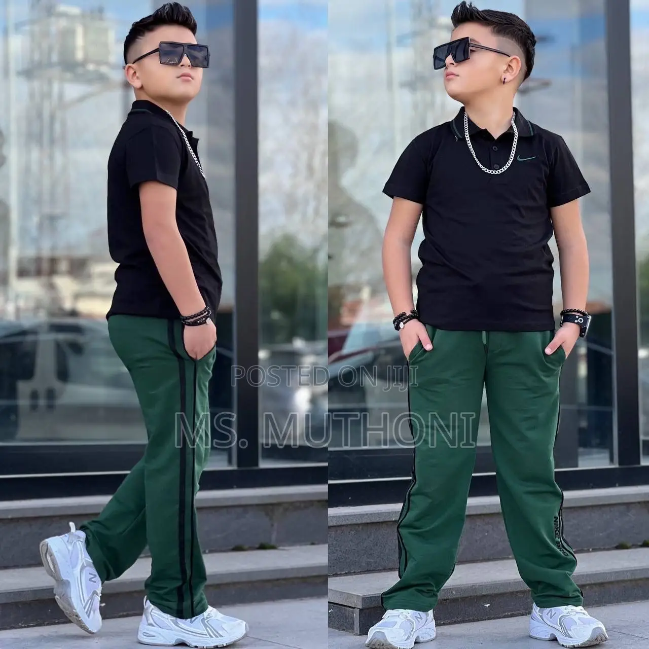 Boys Black / Green Polo 2 Pc
