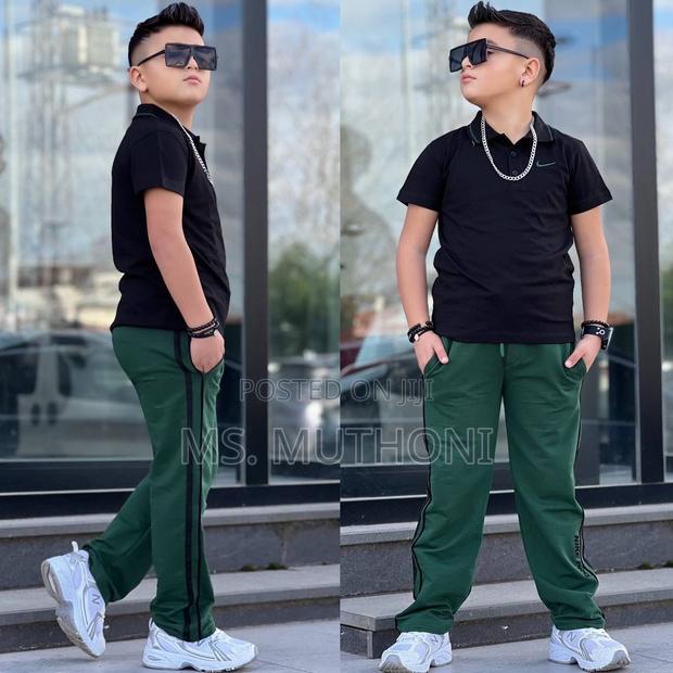 Boys Black / Green Polo 2 Pc