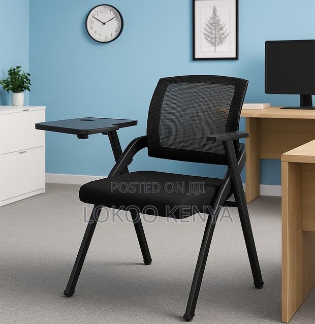Office Chair; Black Midback Foldable Conference Seat-Writting Pad