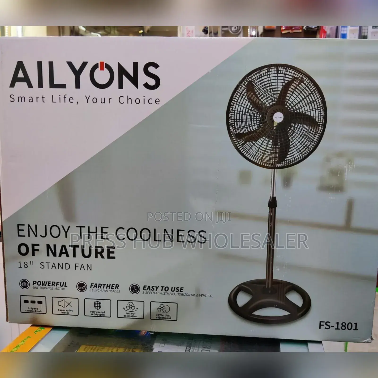 18” Powerful Standing Fan – Strong Airflow, 3 Speed Control