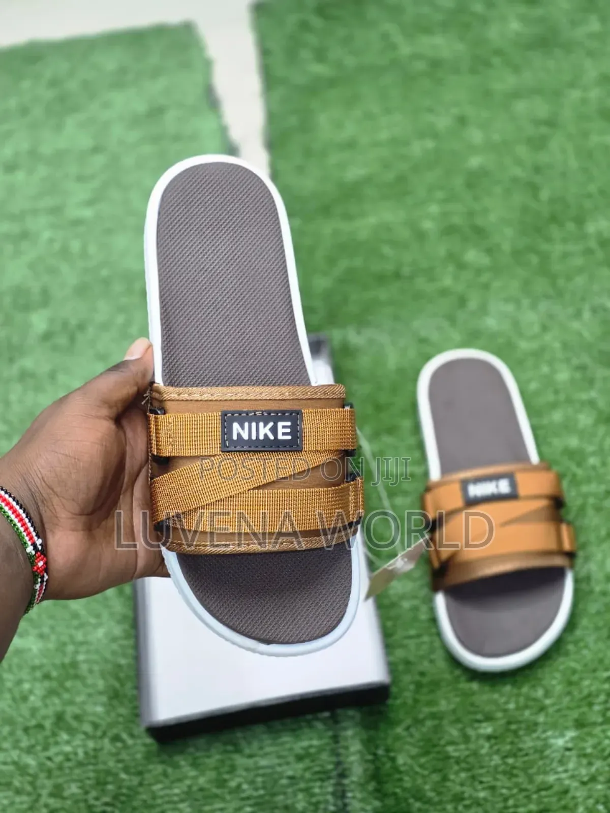 Brown And Black White Nike Slides