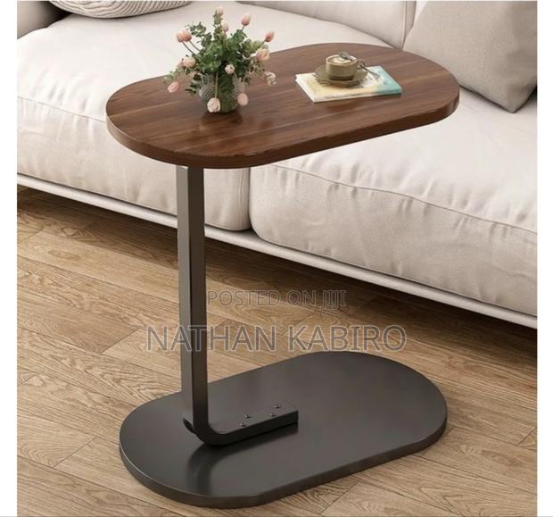 Modern Luxury C Shaped Coffee Table- Wooden and Steel Side Table