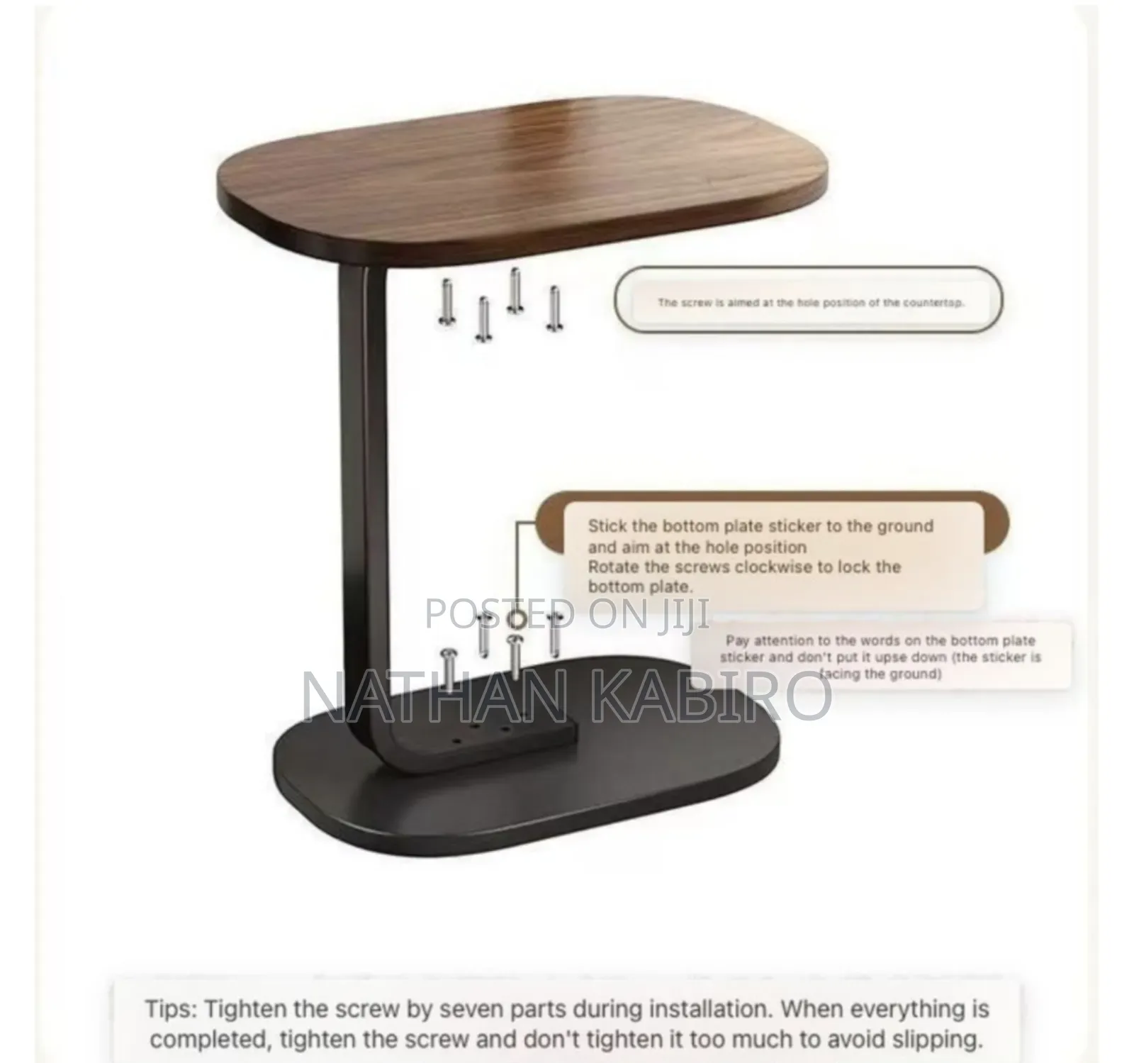 Modern Luxury C Shaped Coffee Table- Wooden and Steel Side Table