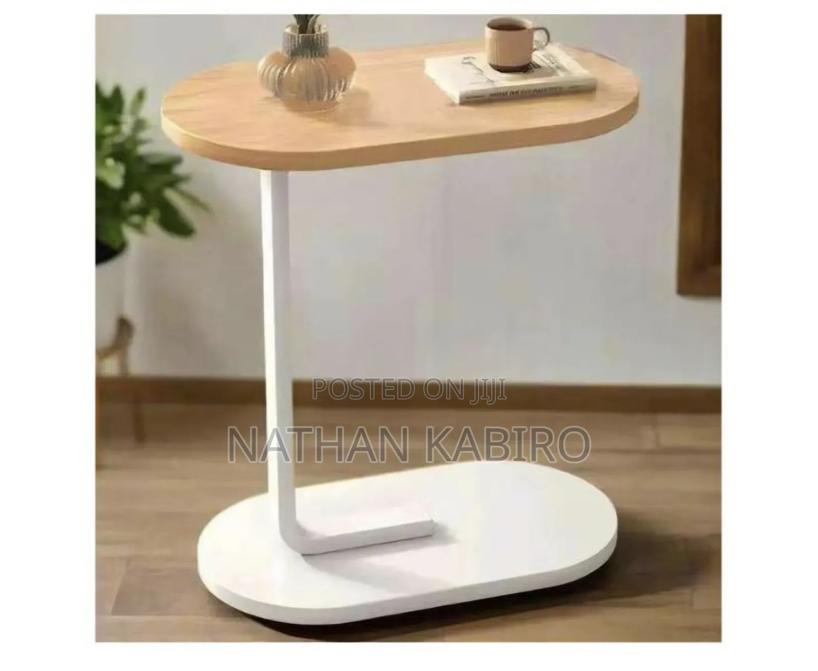 Modern Luxury C Shaped Coffee Table- Wooden and Steel Side Table