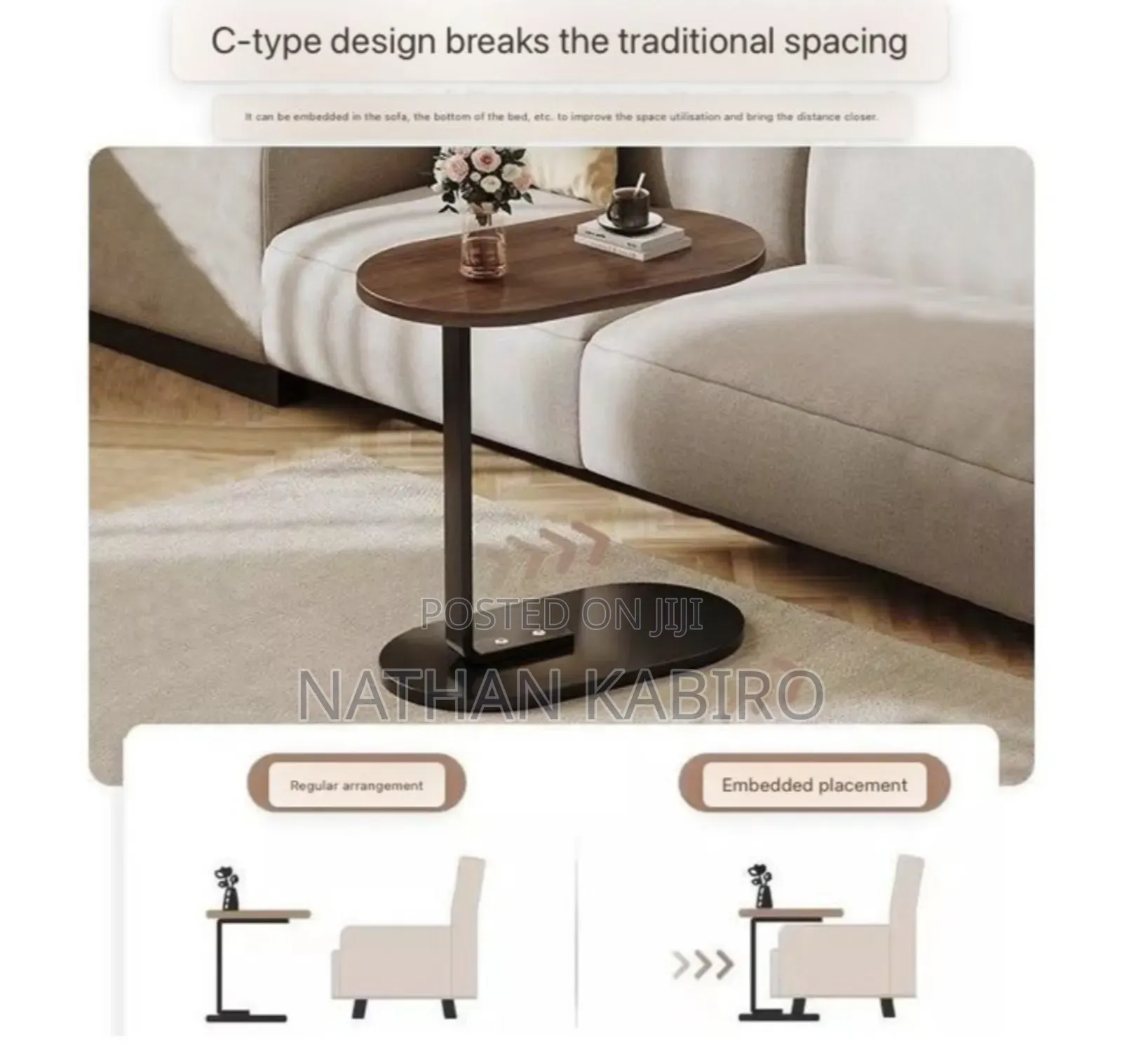 Modern Luxury C Shaped Coffee Table- Wooden and Steel Side Table