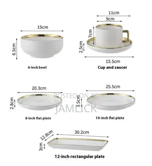 32 PCS Dinner Set – Gold Edge Stripped Design – Jm
