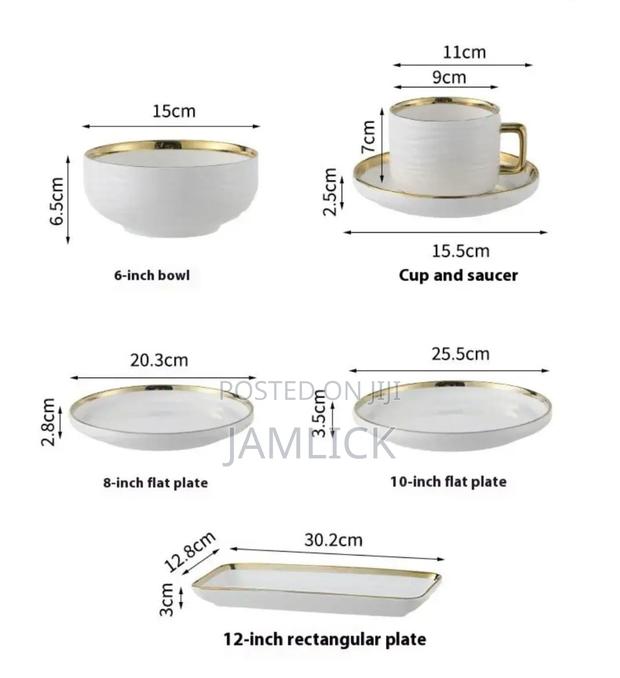 32 PCS Dinner Set – Gold Edge Stripped Design – Jm - thumbnail 2