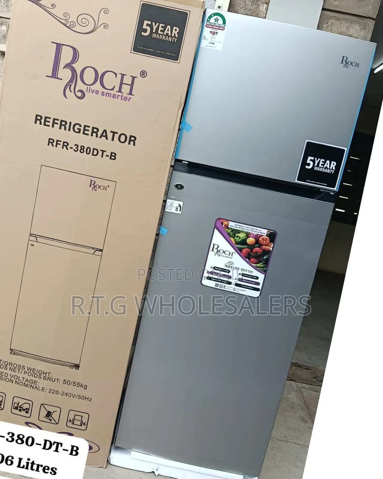  Roch Rfr‐380‐Dt‐B Double Door Fridge
