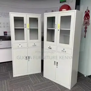2-door Metallic Half-glass Storage Cabinet