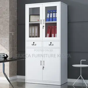 2-door Metallic Half-glass Storage Cabinet