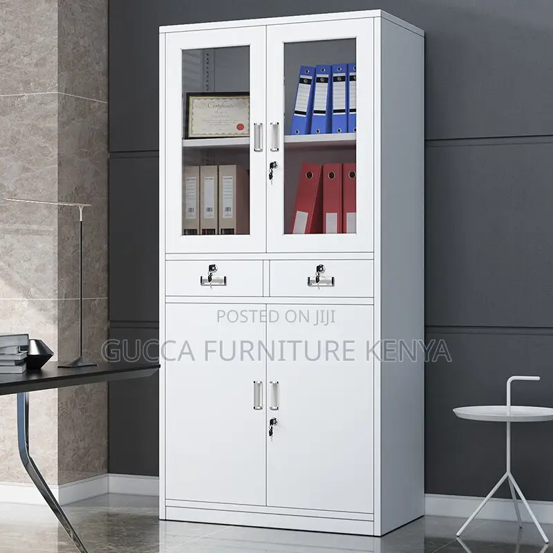 2-door Metallic Half-glass Storage Cabinet