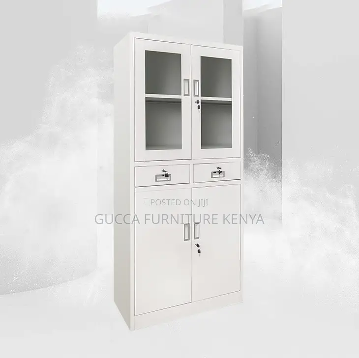 2-door Metallic Half-glass Storage Cabinet