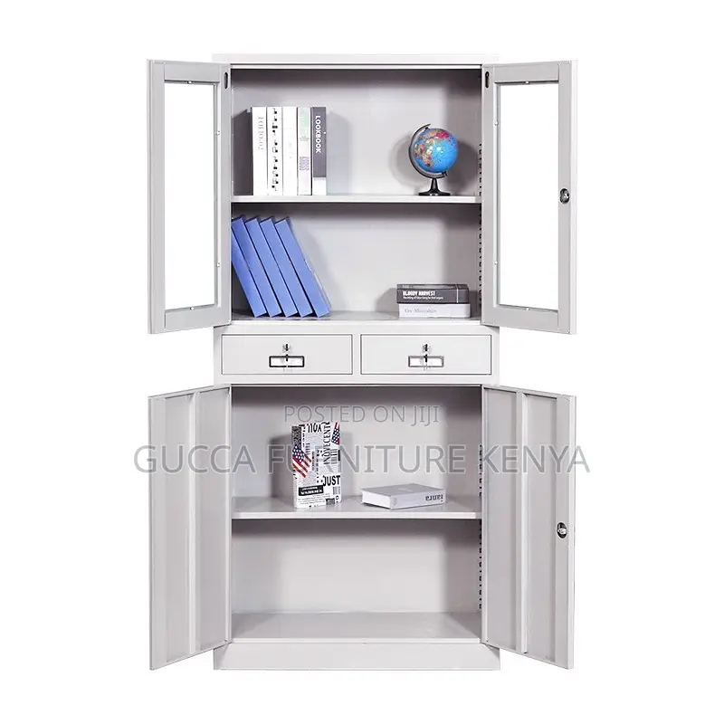 2-door Metallic Half-glass Storage Cabinet