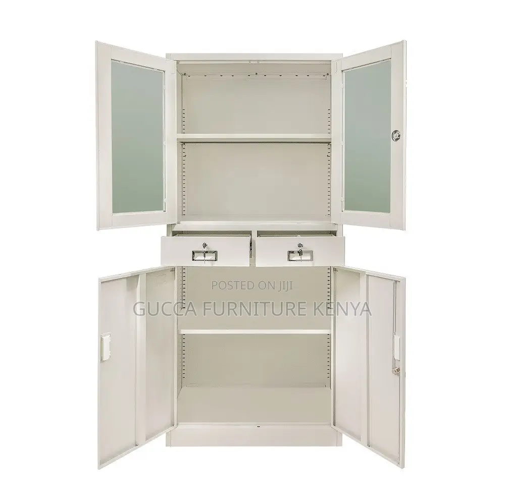 2-door Metallic Half-glass Storage Cabinet
