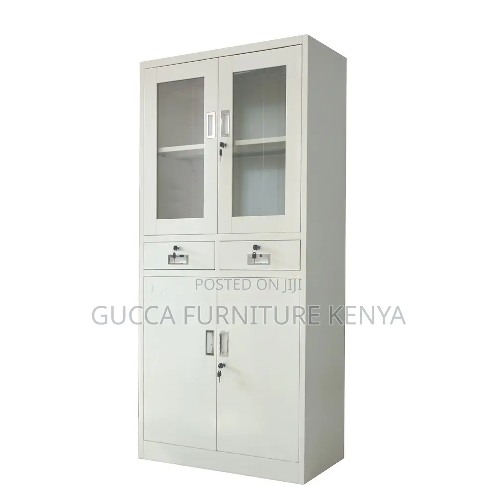 2-door Metallic Half-glass Storage Cabinet