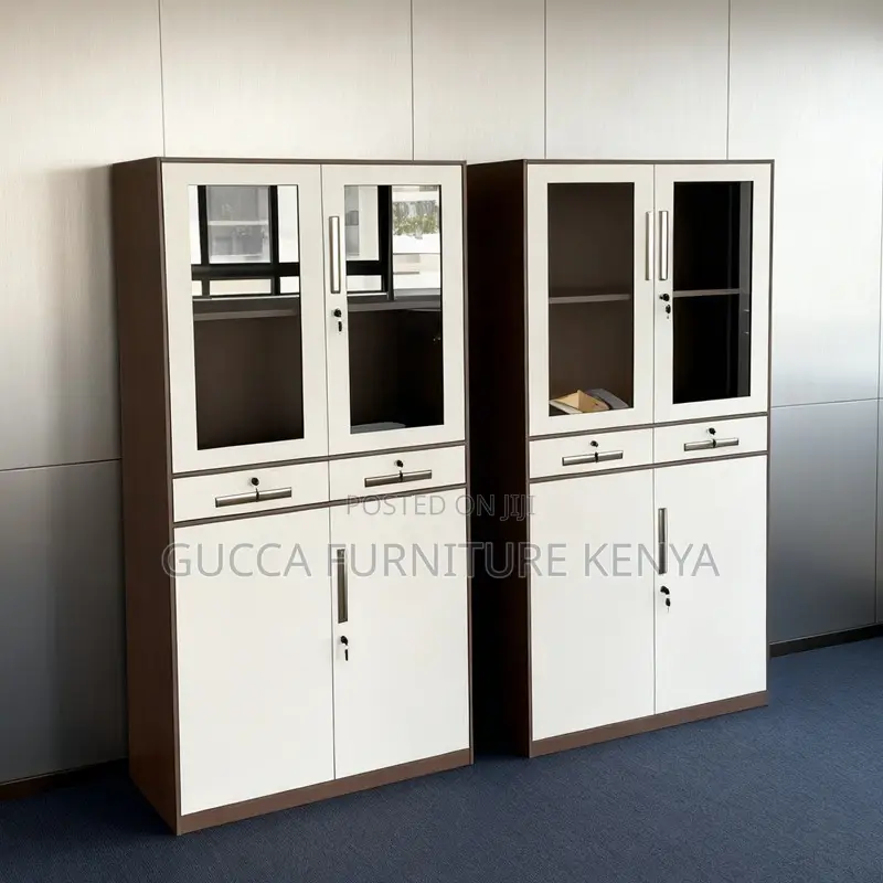 2-door Metallic Half-glass Storage Cabinet