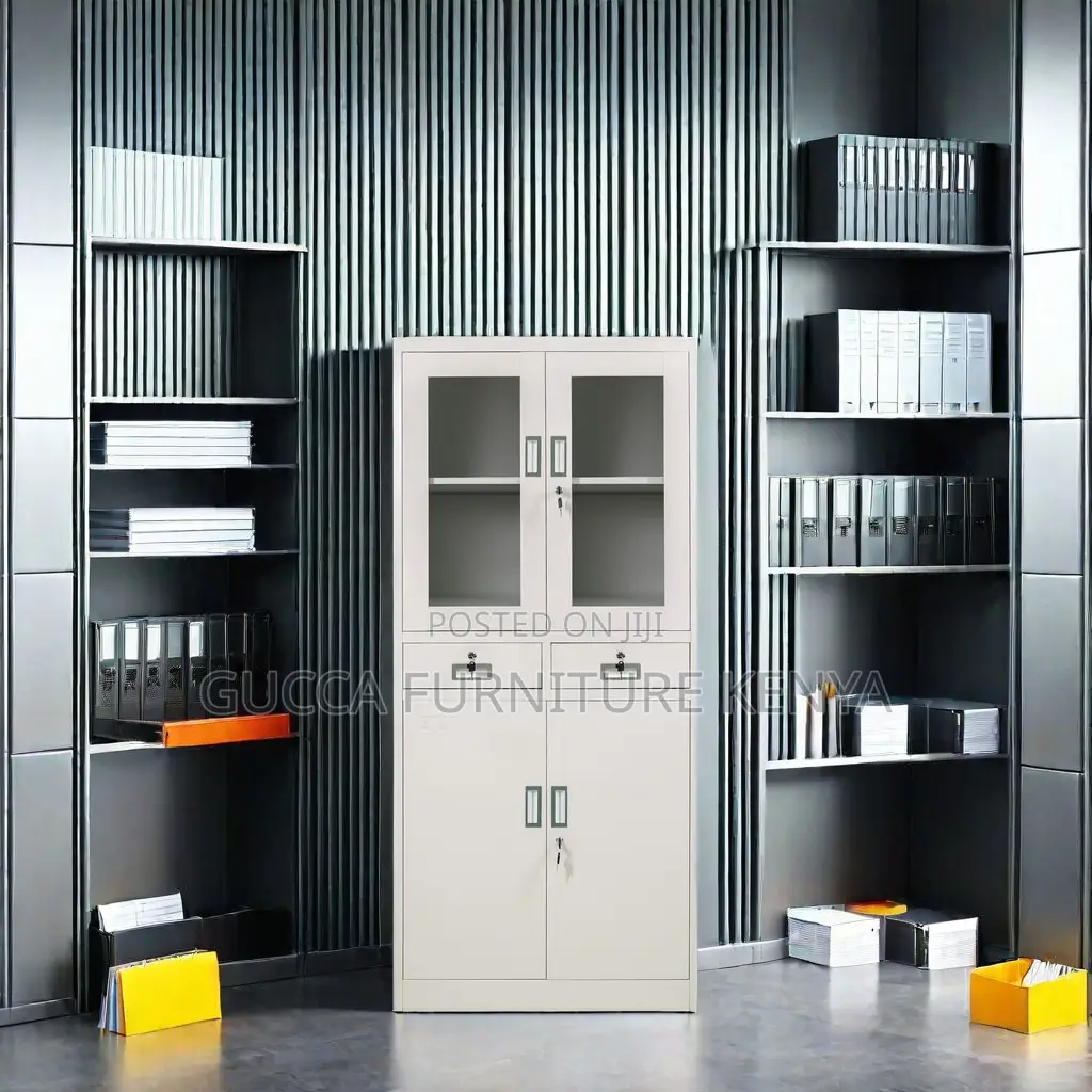 2-door Metallic Half-glass Storage Cabinet