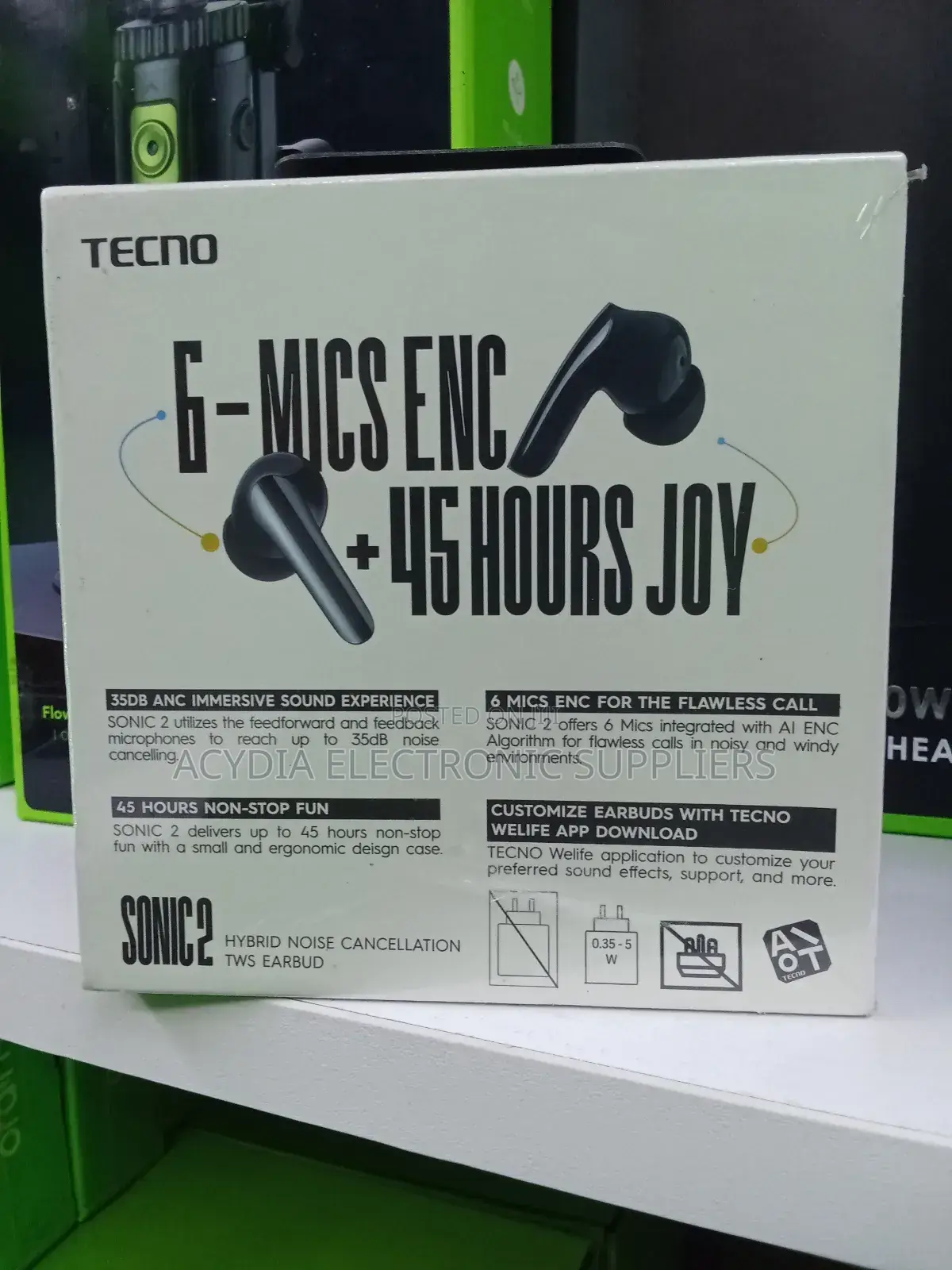 Tecno Sonic 2 35db Hybrid Anc, 45 Hours Long Playtime