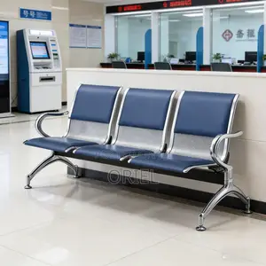 Modern Office Bench : Blue 3-Seater Public Waiting Bench