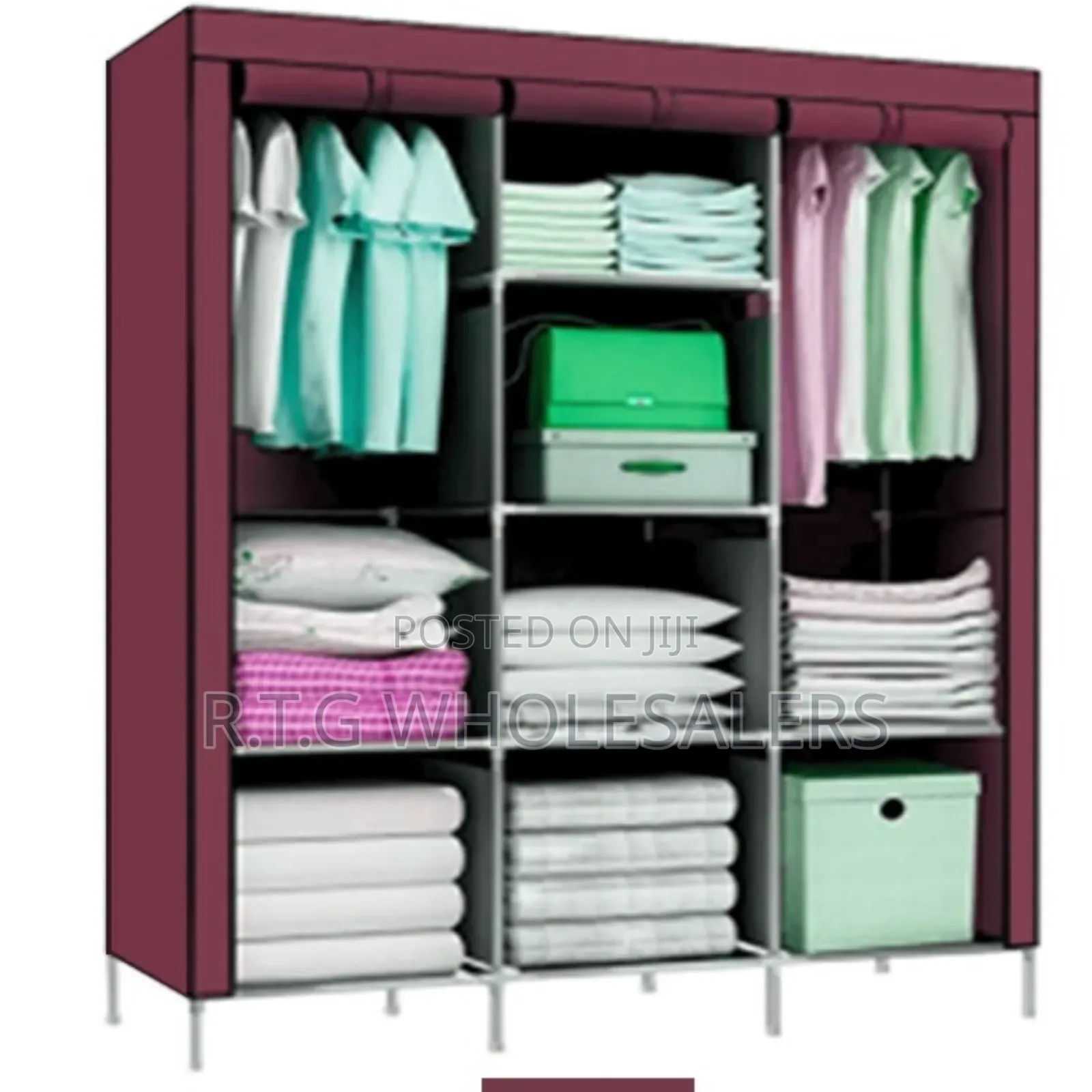 Lightweight 3‐Column Metal Wardrobe With Fabric Cover