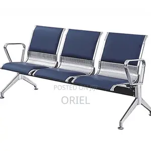 Modern Office Bench : Blue 3-Seater Public Waiting Bench