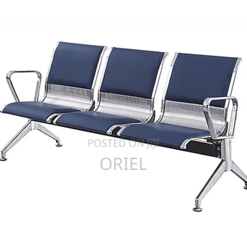Modern Office Bench : Blue 3-Seater Public Waiting Bench