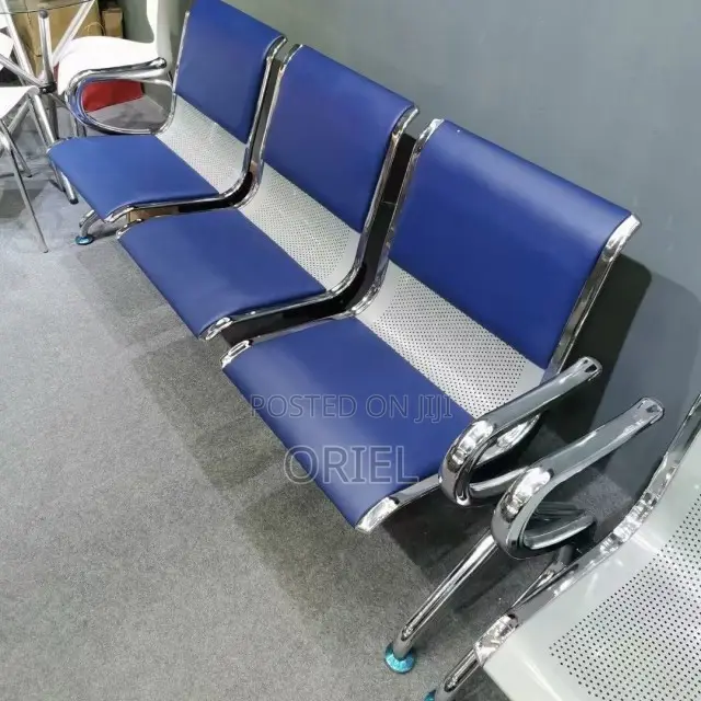 Modern Office Bench : Blue 3-Seater Public Waiting Bench