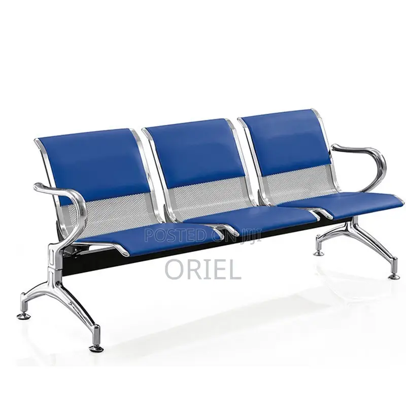 Modern Office Bench : Blue 3-Seater Public Waiting Bench