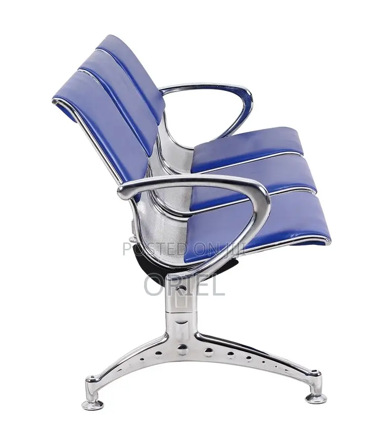 Modern Office Bench : Blue 3-Seater Public Waiting Bench
