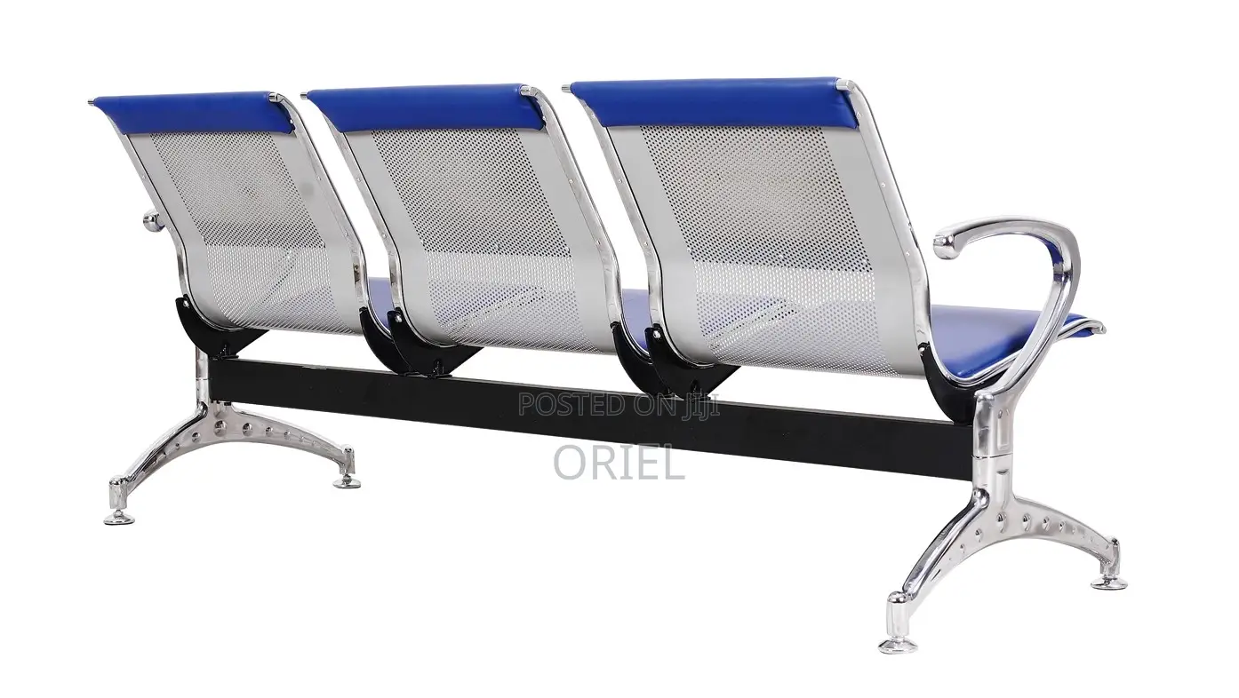 Modern Office Bench : Blue 3-Seater Public Waiting Bench