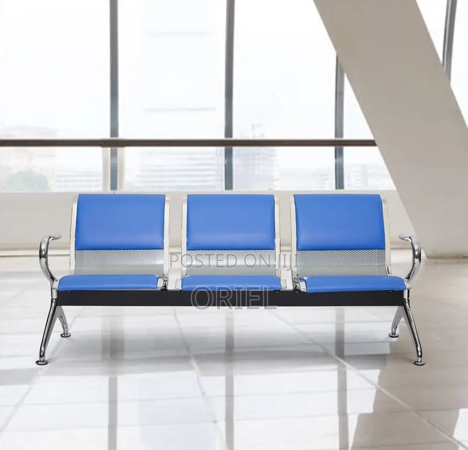 Modern Office Bench : Blue 3-Seater Public Waiting Bench