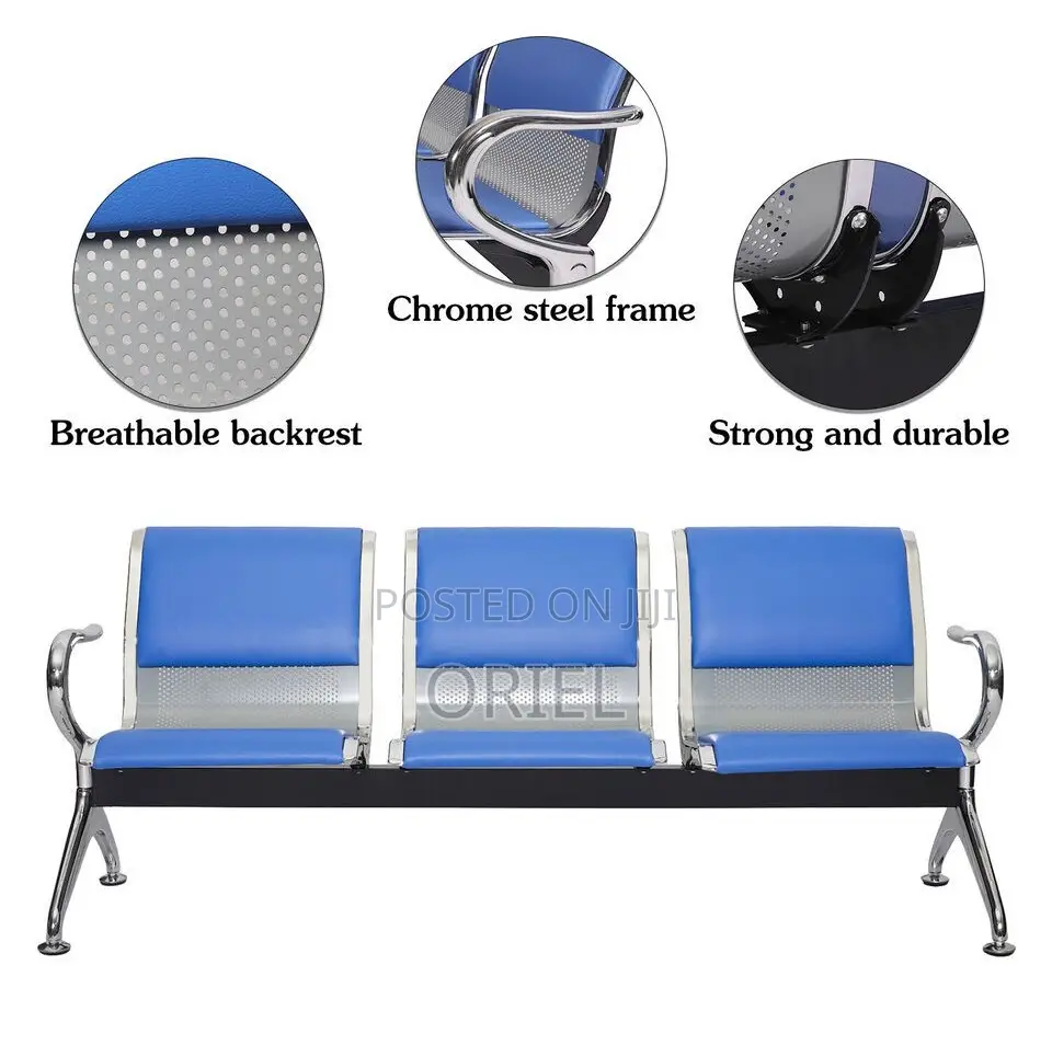 Modern Office Bench : Blue 3-Seater Public Waiting Bench