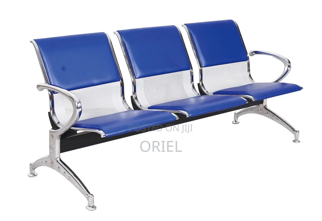 Modern Office Bench : Blue 3-Seater Public Waiting Bench