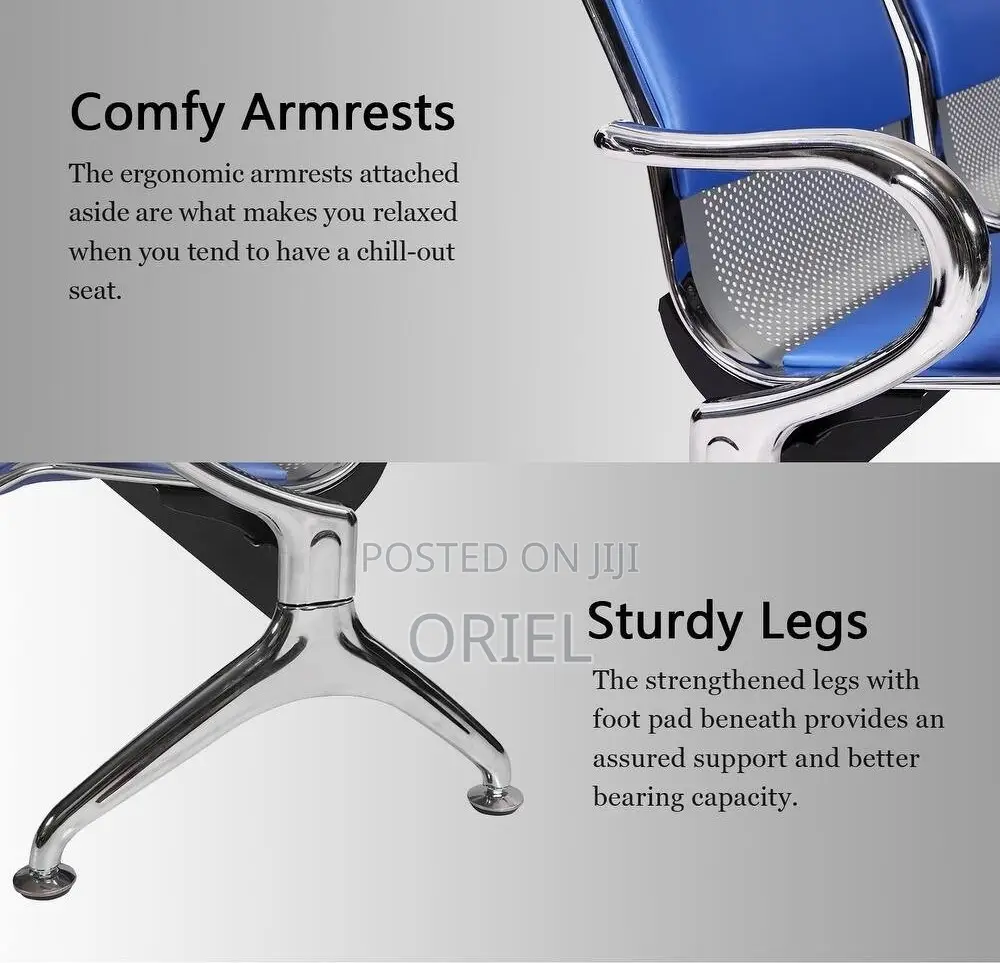 Modern Office Bench : Blue 3-Seater Public Waiting Bench