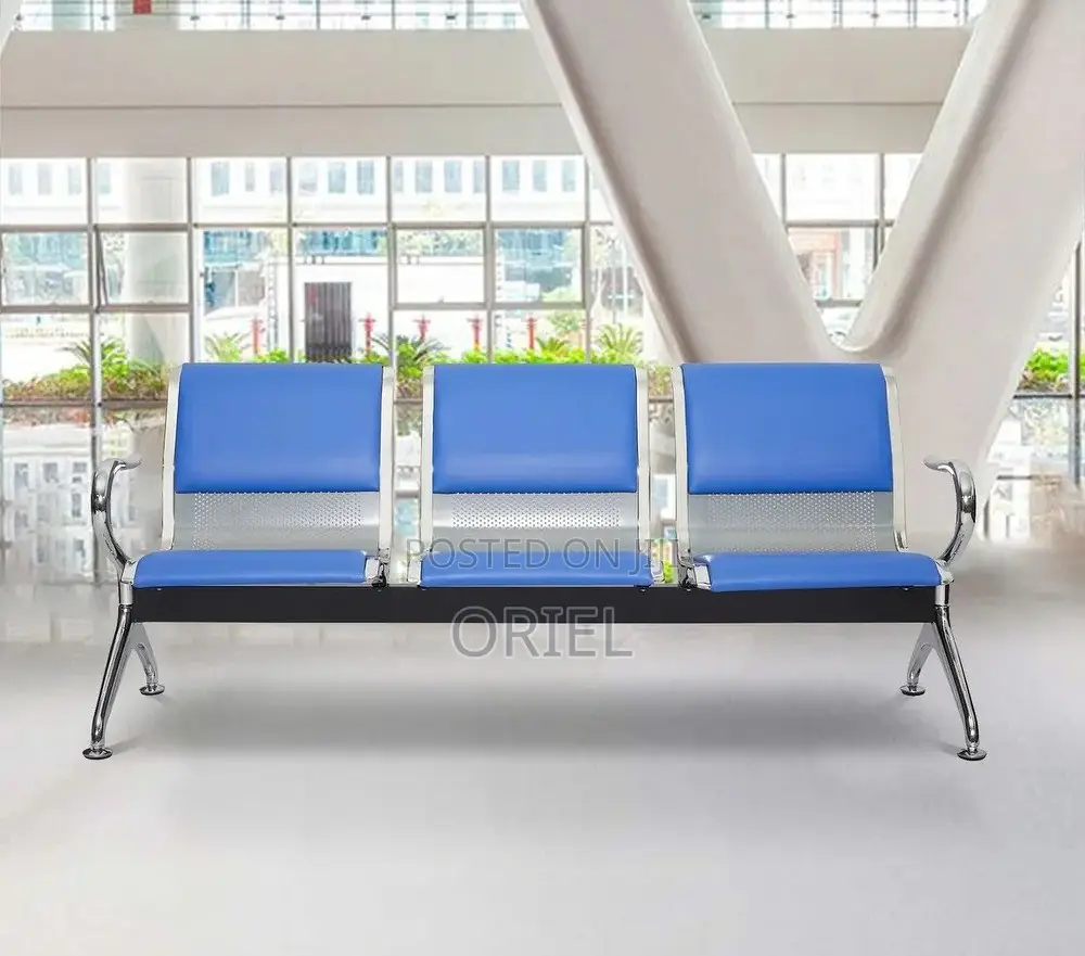 Modern Office Bench : Blue 3-Seater Public Waiting Bench