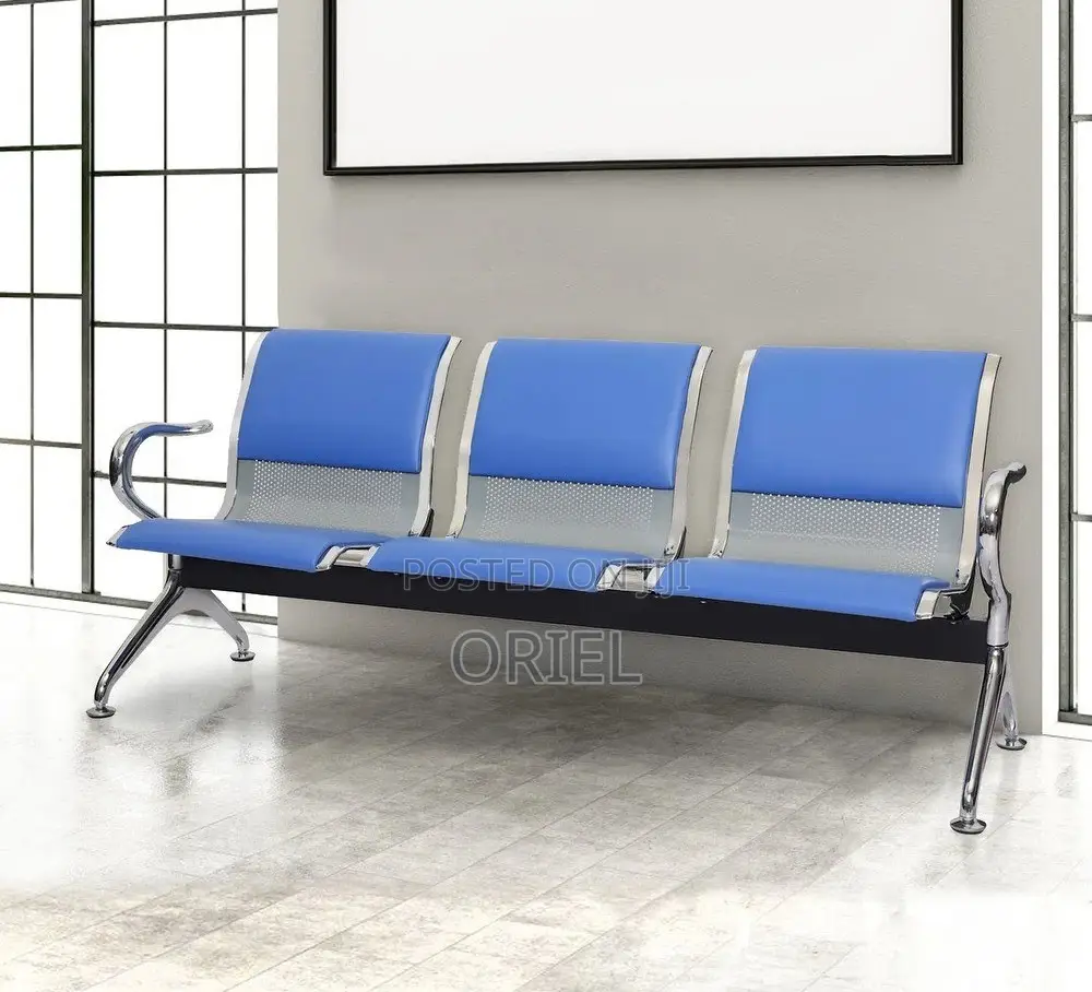 Modern Office Bench : Blue 3-Seater Public Waiting Bench