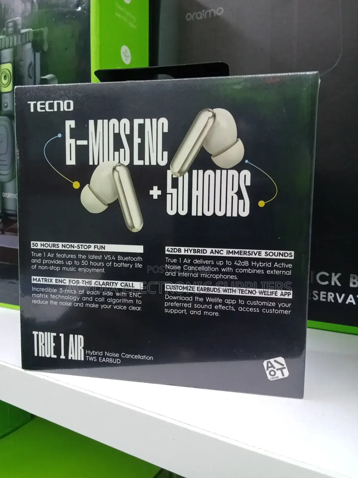 Tecno True 1 Air 42db Hybrid Anc Bluetooth Earbuds