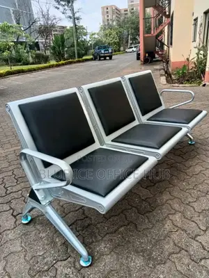 Silver Office Link Chair With Leather Cushion Seat Back
