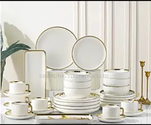 32 PCS Edged Striped Gold Ceramic Dinner Set