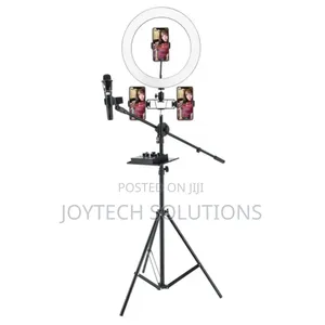 Mobile Phone Holder Stand With a Ring Light and 3 Phone Holders