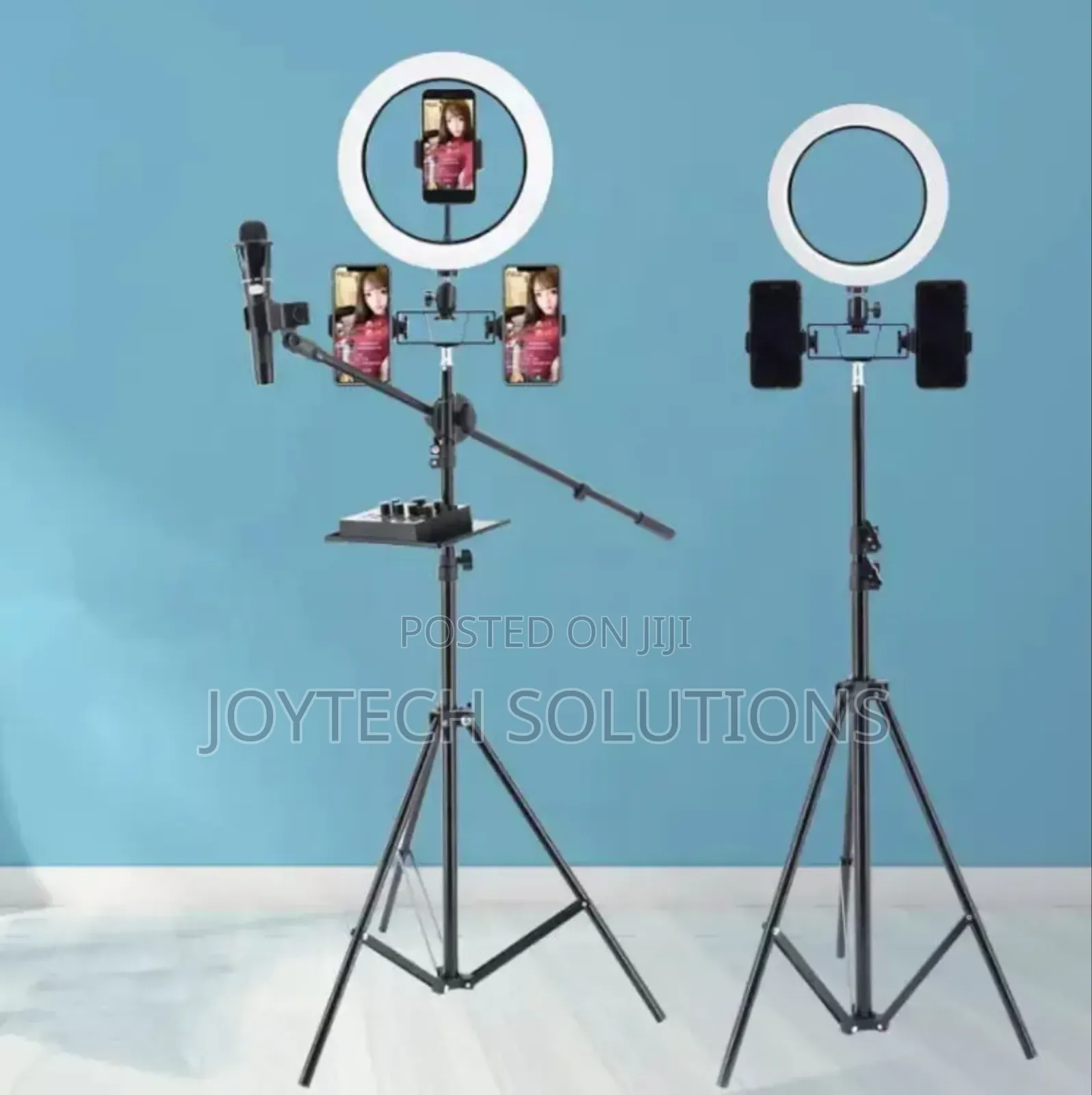 Mobile Phone Holder Stand With a Ring Light and 3 Phone Holders