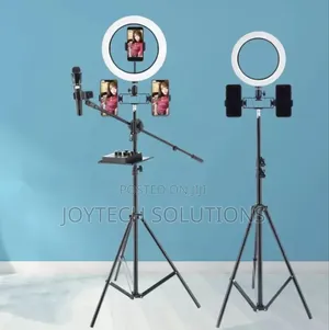 Mobile Phone Holder Stand With a Ring Light and 3 Phone Holders