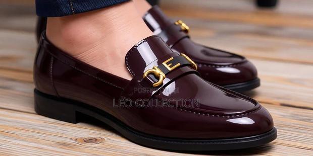 Women Glossy Patent Wet Look Leather Loafers With Gold Buckle Detail