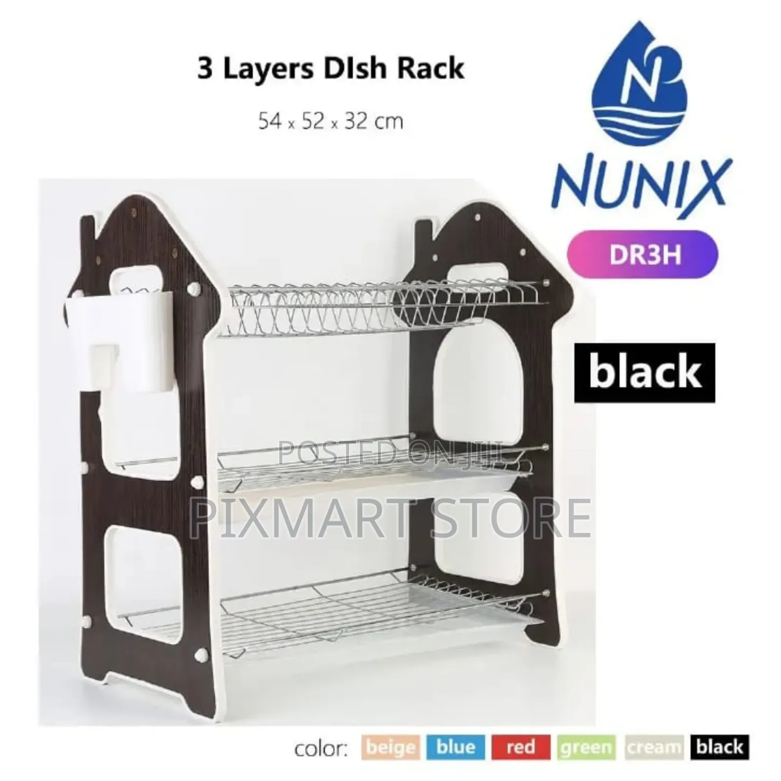 Nunix Kitchen Dish Drying Rack – 3 Tier Black Organizer
