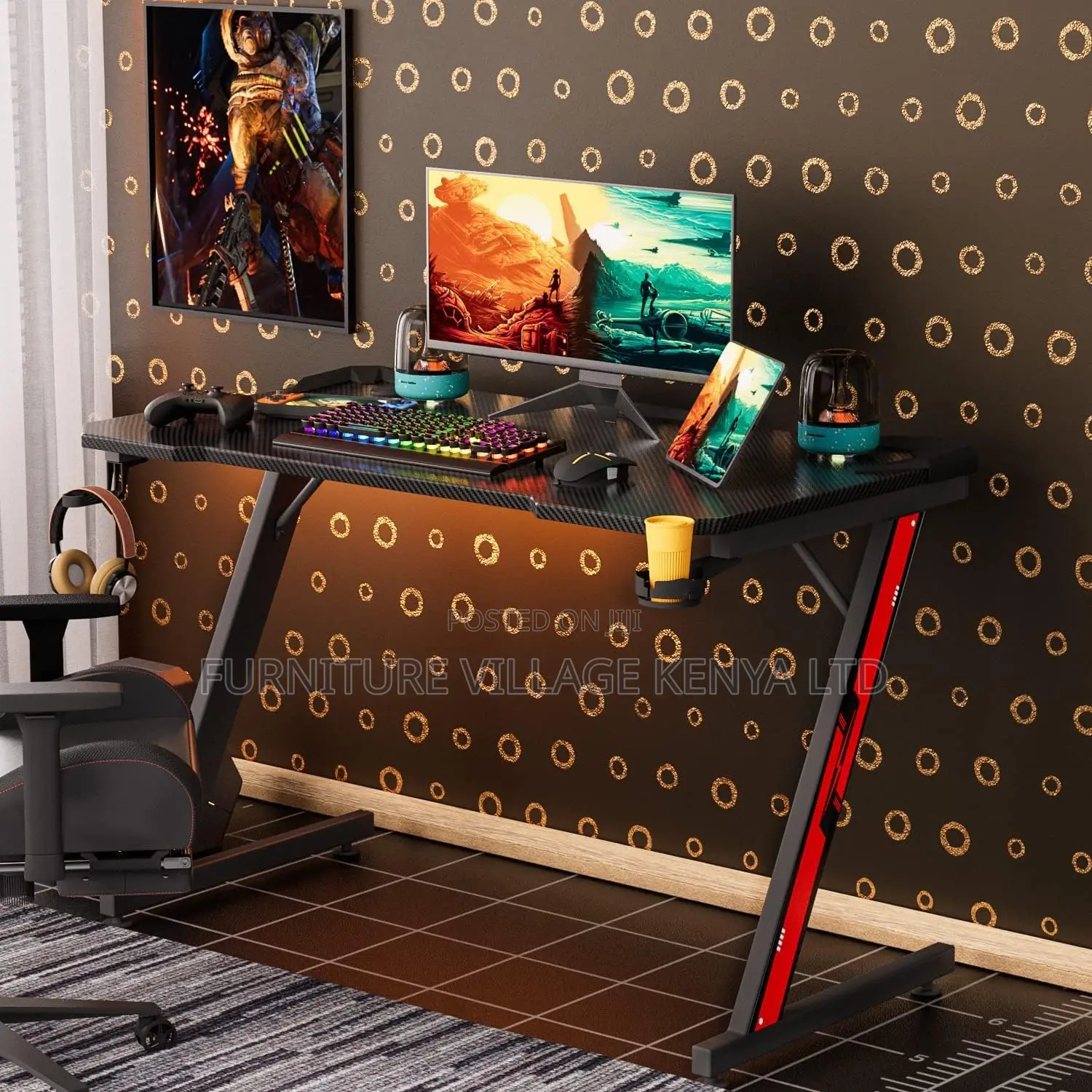 Z Shaped Gaming Table, Computer Table, Workstation