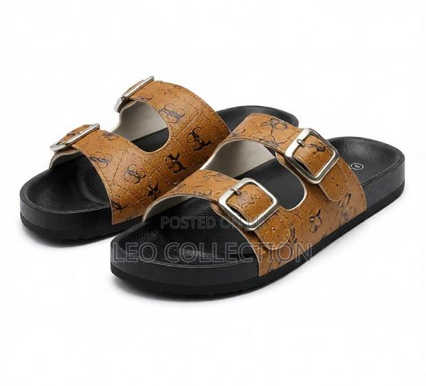 Women Black Double Buckle Flat Sandals, Adjustable Strap Open Slides . - thumbnail 4