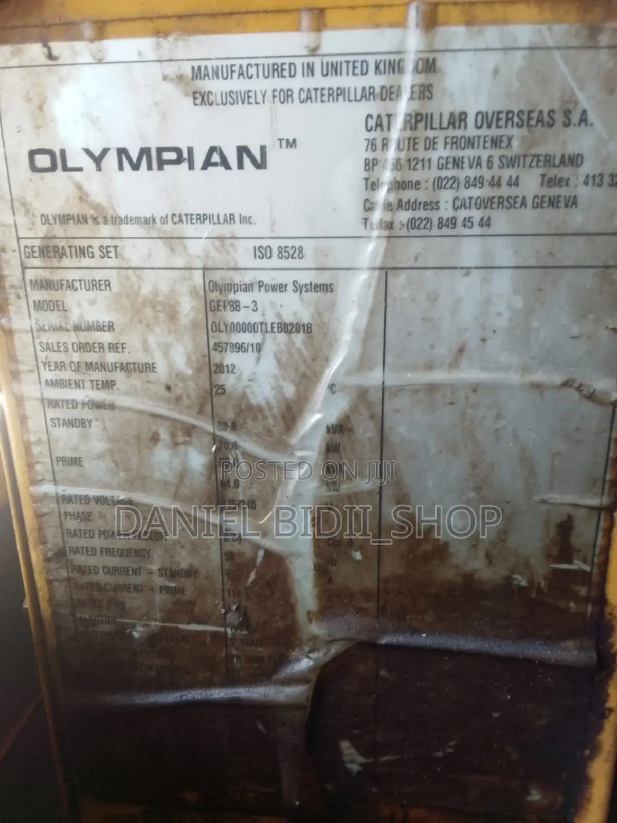 Olympian Ex Uk Super Silent Diesel Generator 100kva 3phase