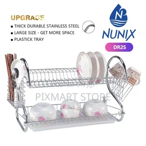 Nunix Dual‐Layer Stainless Steel Plate Utensil Rack With Drip Tray